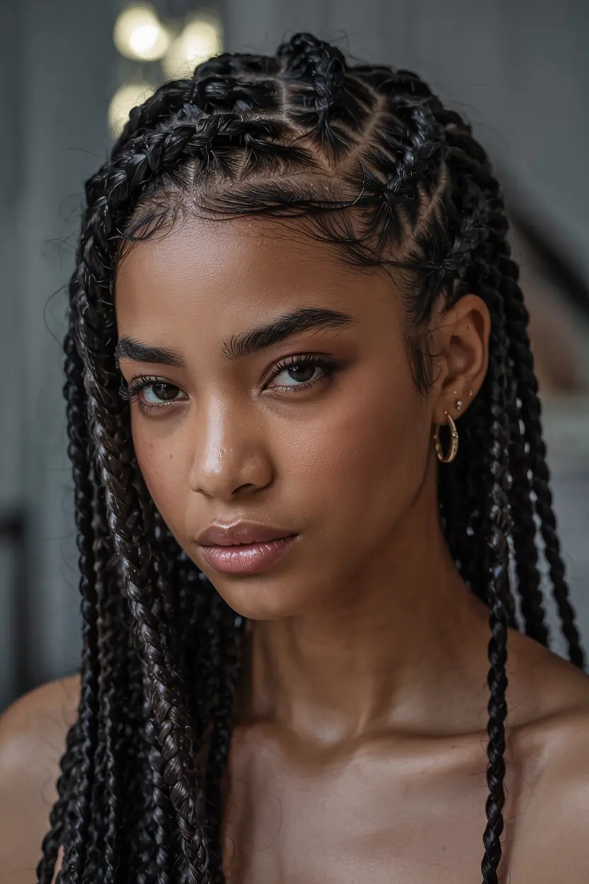 4 Braids Hairstyle on Natural Hair