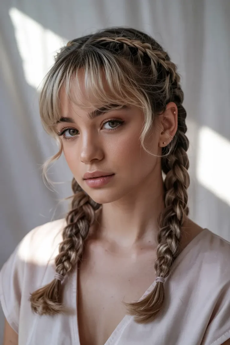 braided pigtails with bangs